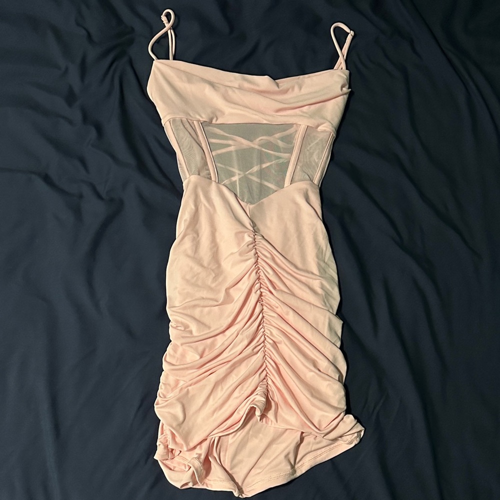 Lucy in the Sky Blush Ruched Mini Dress